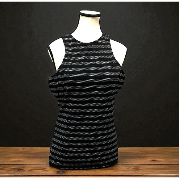 Vintage Cache Sleeveless High Neck Top Black Silver Studded Stripe Size M Y2K - Picture 1 of 7
